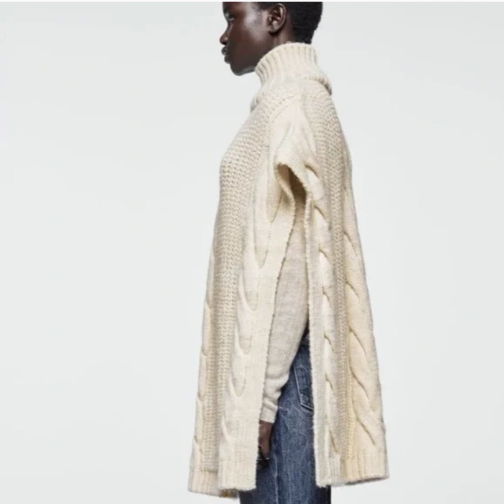 Zara Cable-Knit Cape - Cream White/Small - Picture 4 of 4